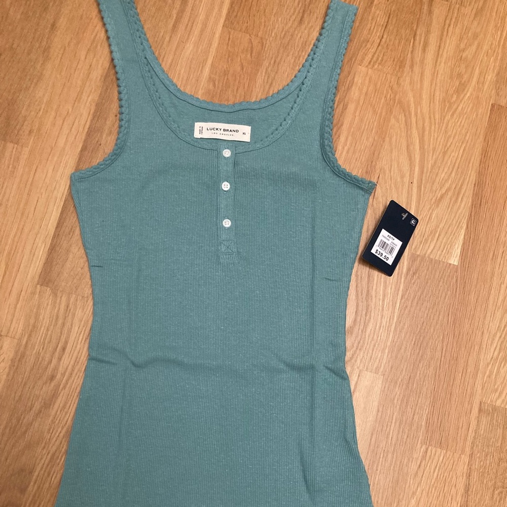Lucky Brand Essential Oil Blue (Teal) Henley Tank, Size XS, NWT